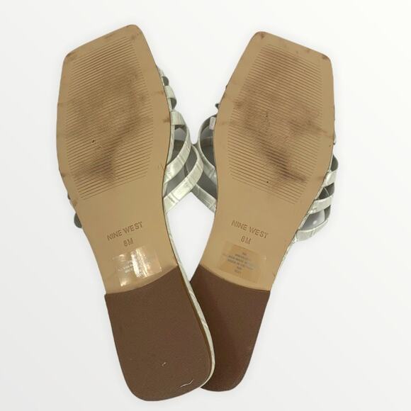 Nine West Halen Flat Square Toe Croc Embossed Slide Sandals Size 8 - Picture 6 of 6